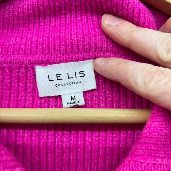 Buckle Le Lis Hot Pink Quarter Snap Ribbed Crop Cropped Knit Sweater Medium - Picture 5 of 6